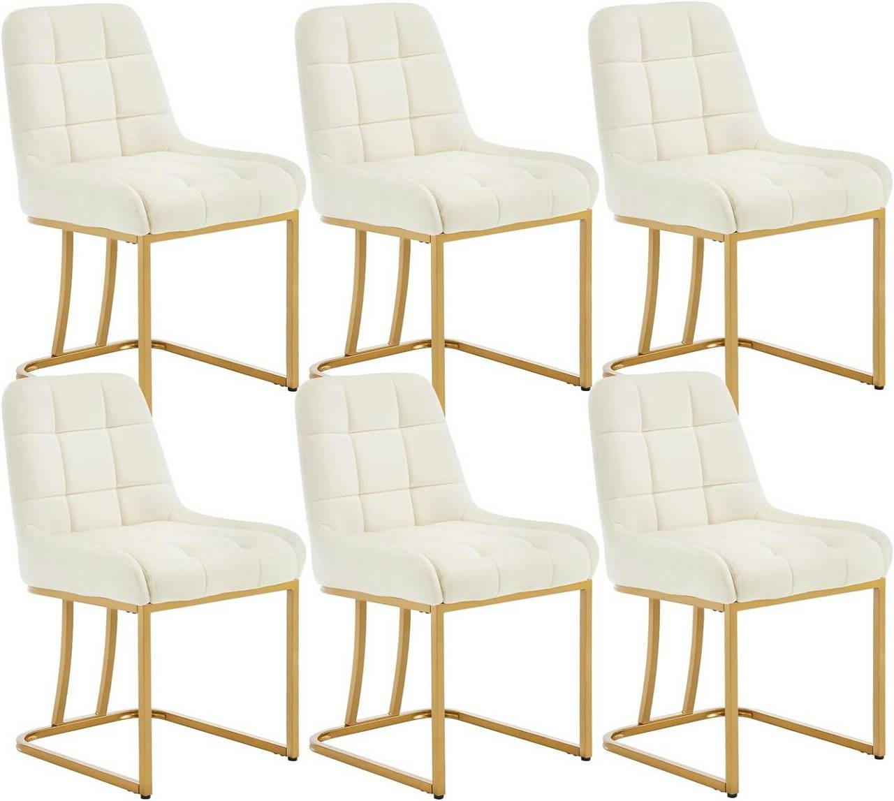 ESSZIMMERSTUHL 6er Set Beine in Bogenform, Samt, Creme - Goldfarben/Creme, Kunststoff/Textil (47.5/84/57.5cm) - Woltu