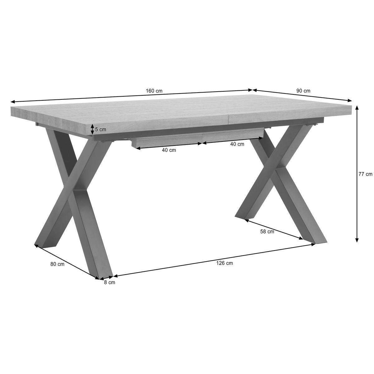 JÍDELNÍ STŮL Tavero, obdélníkový, rozkládací, 160–240 cm, dubová barva - černá/barva dubu, kov (90/160/77cm) - Beautysofa