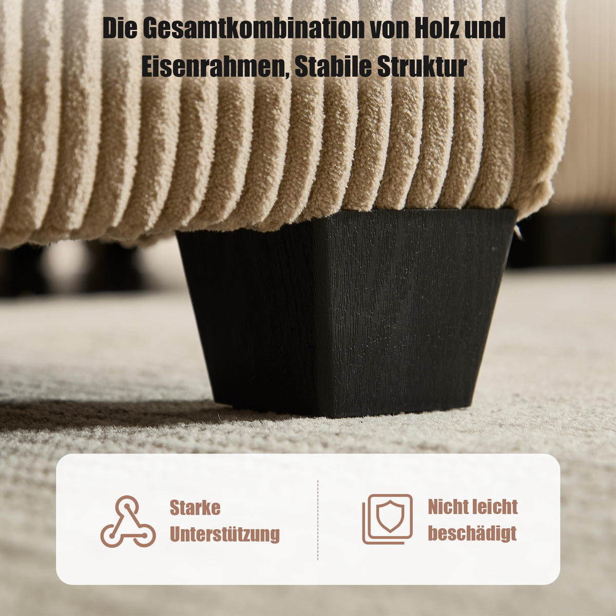 MODULARES 6-Sitzer Sofa Cord mit Seitentaschen und Schlaffunktion 308/154/82 cm Sandfarben - Sandfarben, Kunststoff/Textil (154/82/308cm) - Redom