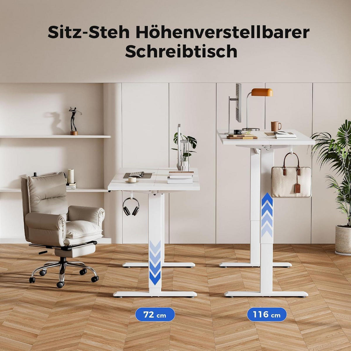 SCHREIBTISCH Höhenverstellbar Elektrisch 100 x 60 cm Weiß - Weiß, Holzwerkstoff (100/60/75cm)