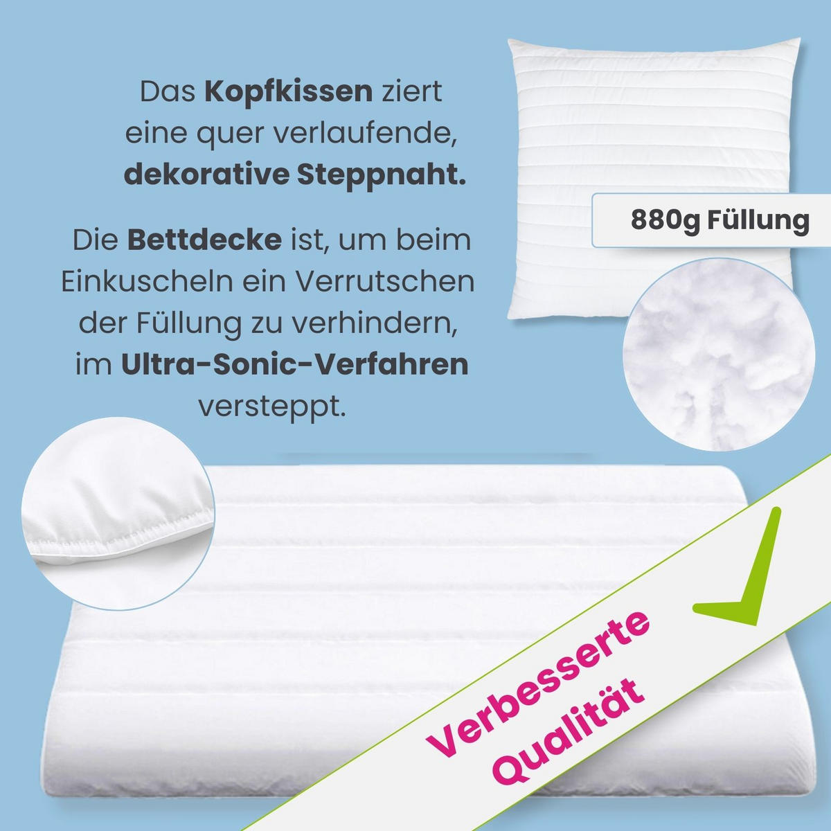 BETTENSET 2er Set Bettdecke und Kopfkissen 135/200 cm Microfaser Ganzjahresdecke - Weiß, Textil (135/200cm) - wometo