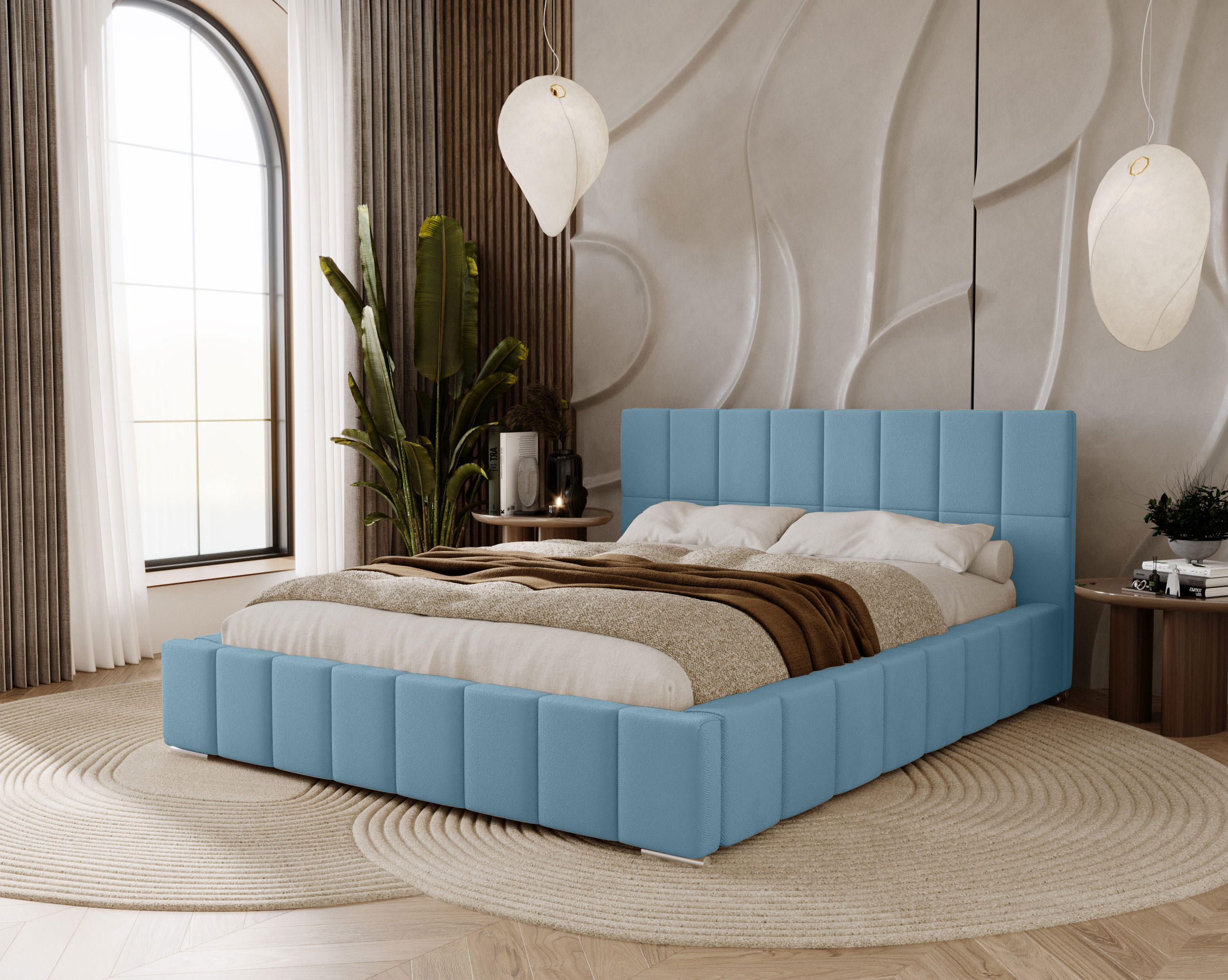 POLSTERBETT Alma 120x200 cm, Doppelbett mit Bettkasten und Lattenrost aus Holz, Velourstoff: Hellblau - Hellblau, Holz/Kunststoff (120/200cm) - Marpur