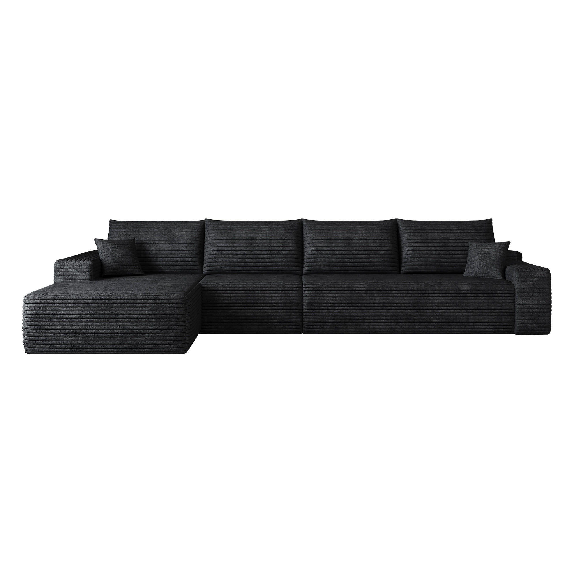KUTNA garnitura od crnog rebrastog baršuna - crna, tekstil (175/340cm) - Flora Grace