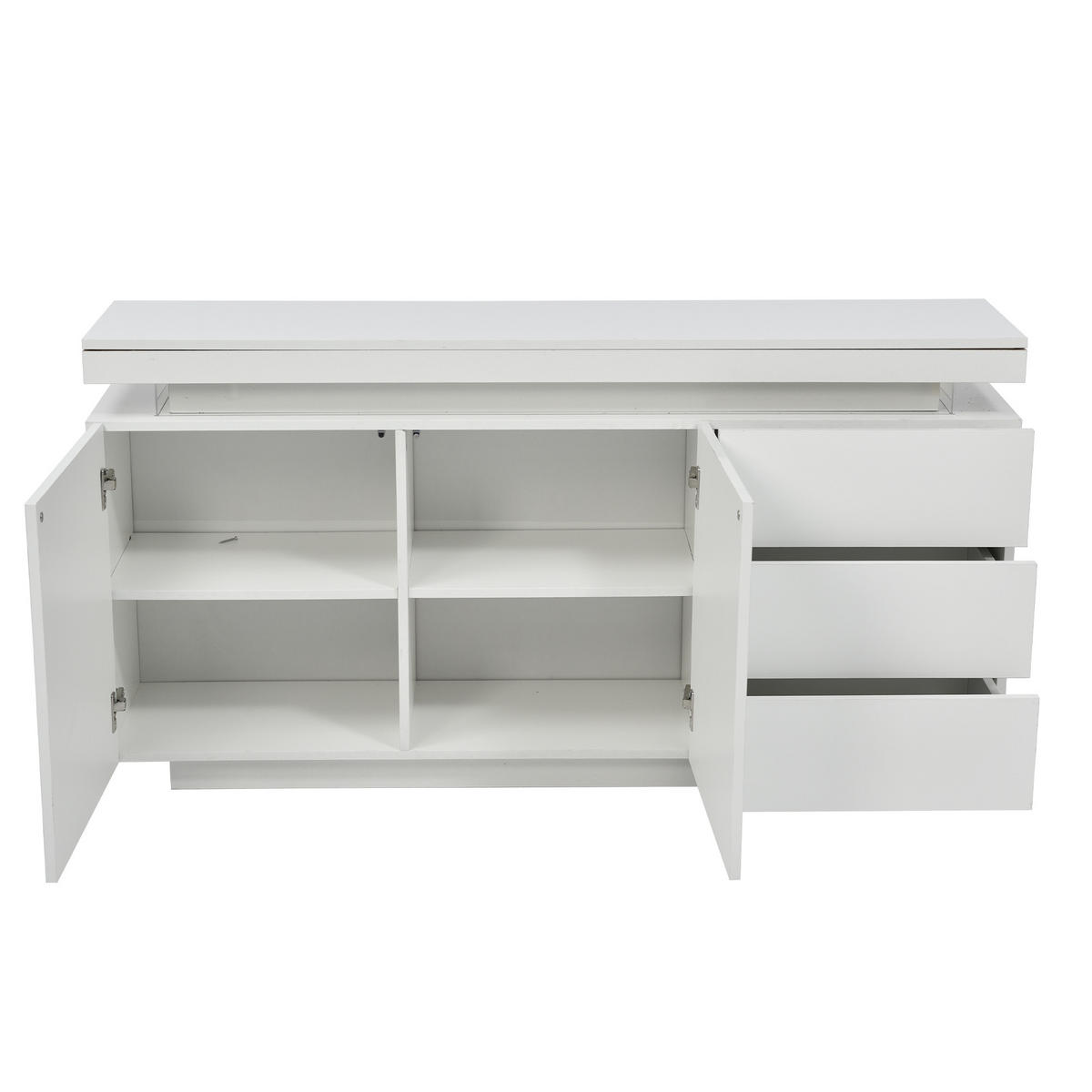SIDEBOARD LED Weiß Hochglanz 2 Türen 3 Schubladen 140x35x72.5cm - Weiß, Holzwerkstoff (38/72/140cm) - FLIEKS