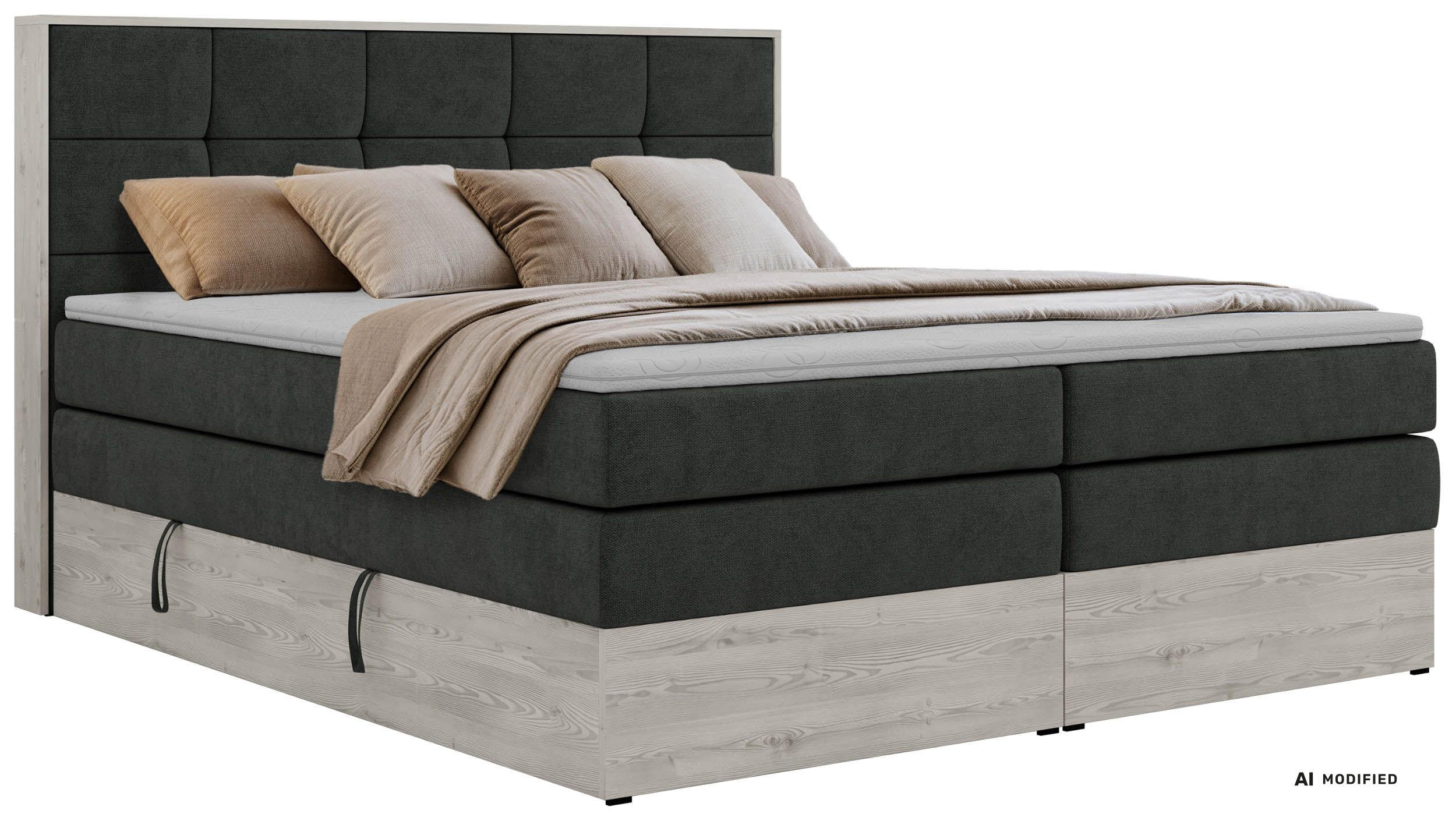 BOXSPRINGBETT ALNOR KING 160/200 - Dunkelgrau Stukture - Topper Visco - H3 - Dunkelgrau/Schwarz, Kunststoff/Textil (160/200cm) - MKS