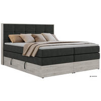 BOXSPRINGBETT ALNOR KING 160/200 - Dunkelgrau Stukture - Topper T25 - H4 - Dunkelgrau/Schwarz, Kunststoff/Textil (160/200cm) - MKS
