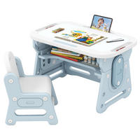 KINDERTISCH-STUHL-SET mit Höhenverstellung blau(2-tlg) - Blau, Kunststoff (80/49/50cm) - COSTWAY