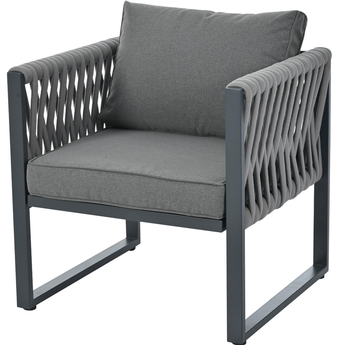 GARTENLOUNGE-SET aus Metall mit Kissen & Tisch, 4 Sessel + 2 Dreisitzer, 167/61/63 cm, Grau - Grau, Metall - Redom