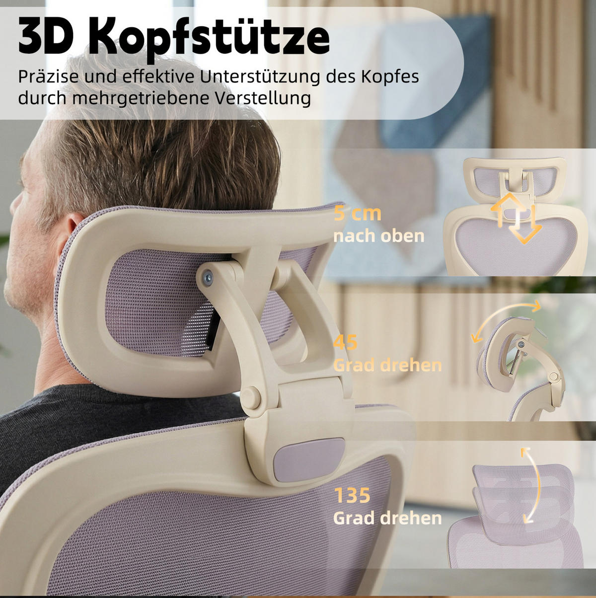 DREHSTUHL 67/67/129 cm klappbar mit 3D-Kopfstütze und Lordosenstütze purple aus Mesh - Lila, Textil (62/129/48.5cm) - OKWISH