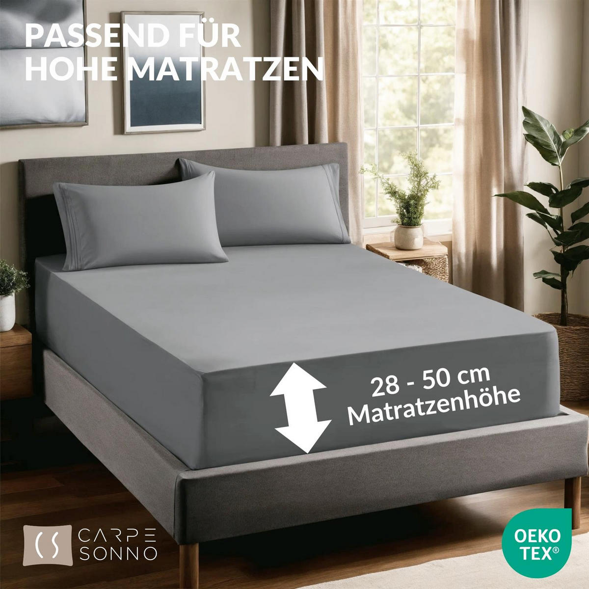 SPANNBETTLAKEN-BOXSPRINGBETT 140x200 - 160x200 Jersey Spannbetttuch 100% Baumwolle, Bettlaken Uni Dunkelgrau - Dunkelgrau, Textil (140/200cm) - Carpe Sonno