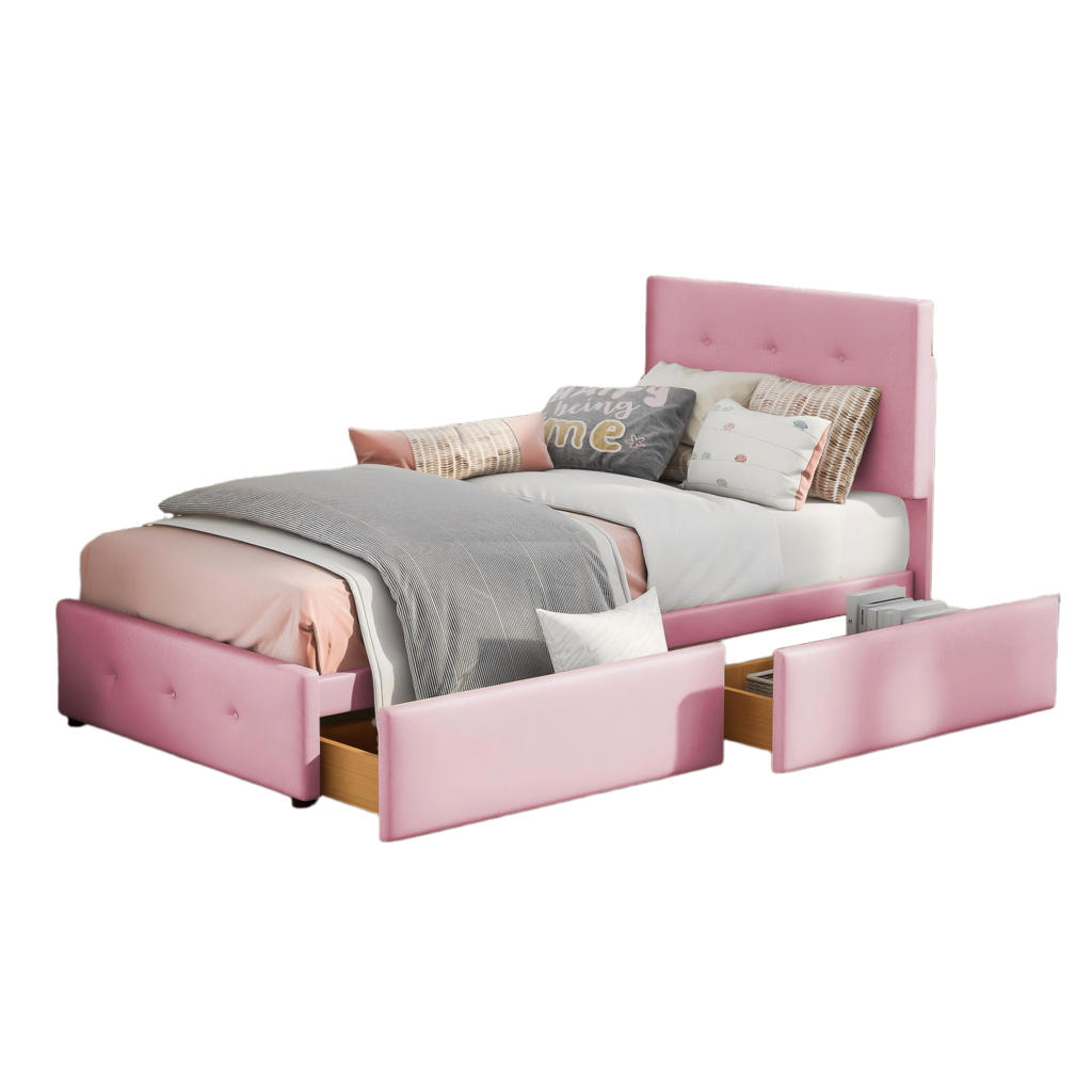 OKWISH ČALOUNĚNÁ postel 90/200 cm růžová z veluru s roštem a úložnou zásuvkou