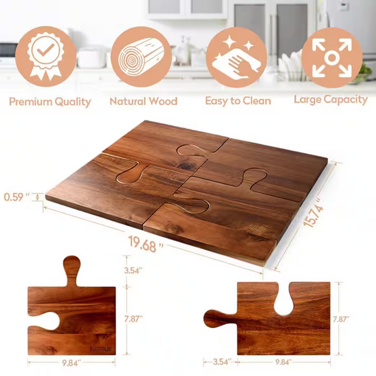 SERVIERBRETT 4-tlg. Akazienholz Puzzle-Design 50/40 cm - Akaziefarben, Holz (50/1.5/40cm) - Quality Elegance