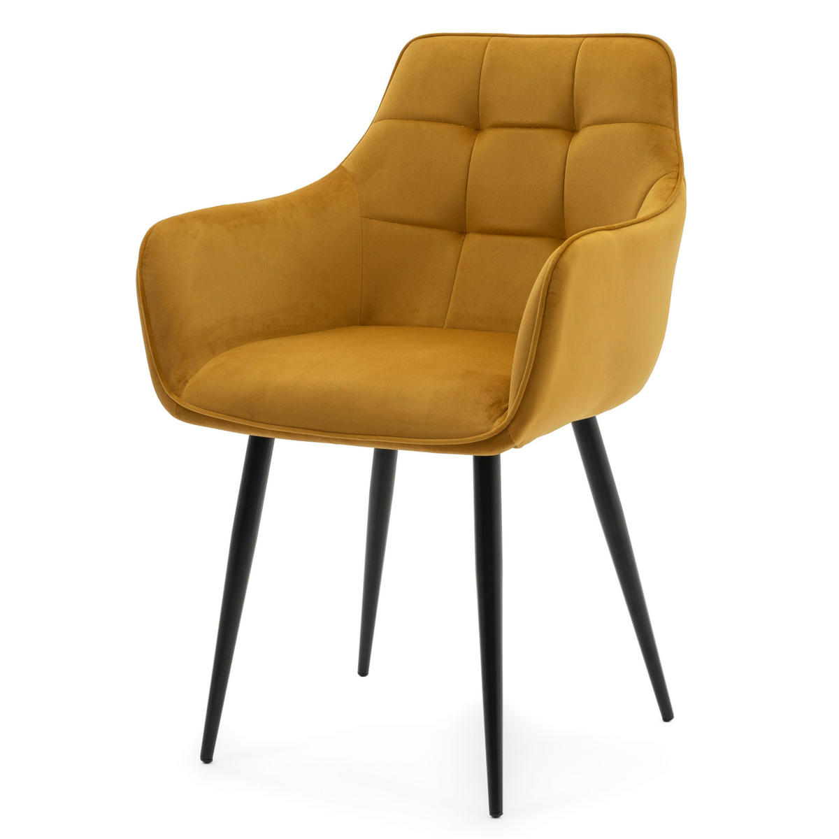 STUHL GALLO gespolstert mit Steppung - curry - Samt Velours - Currygelb/Schwarz, Textil/Metall (58/88/58cm) - NEW HOME