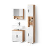 BADMÖBEL-SET Ronco Weiß Hochglanz/Goldkraft Eiche 3 Teile, mit Hochschrank - Weiß Hochglanz/Eiche Wotan, Holzwerkstoff (60/59/30cm) - Livinity®