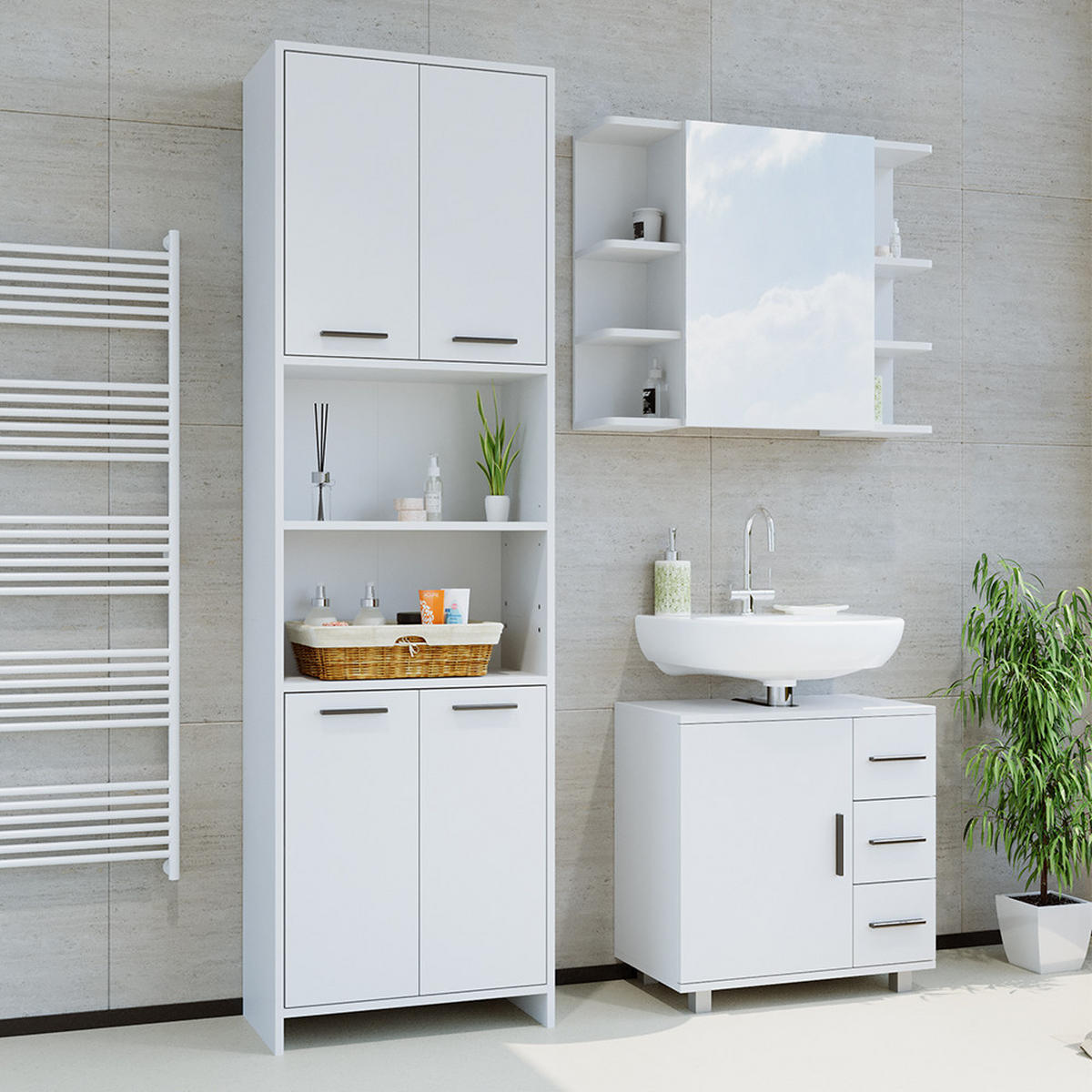 BADMÖBEL-SET Maris Weiß 3 Teile - Weiß, Holzwerkstoff (60/60/33cm) - Vicco
