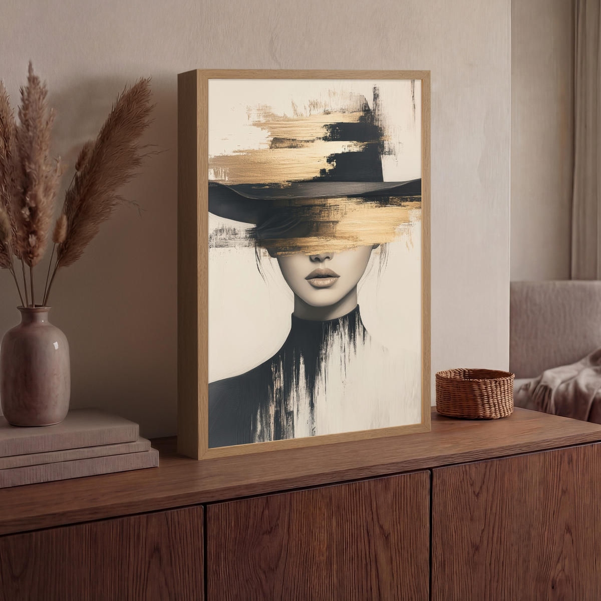 NÁSTĚNNÁ LAMPA S AKUMULÁTOREM Žena - klobouk - barva 40x60 cm - krémová, kompozitní dřevo (40/60/8cm) - OnlyWow