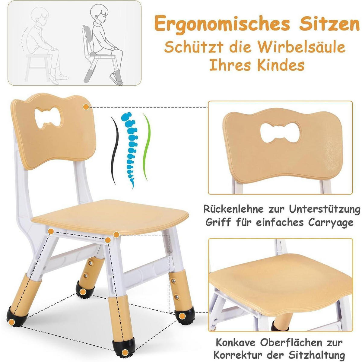 KINDERTISCH mit 2 Stühlen 3-teiliges Set höhenverstellbar Gelb - Multicolor, Kunststoff (60/60/80cm)