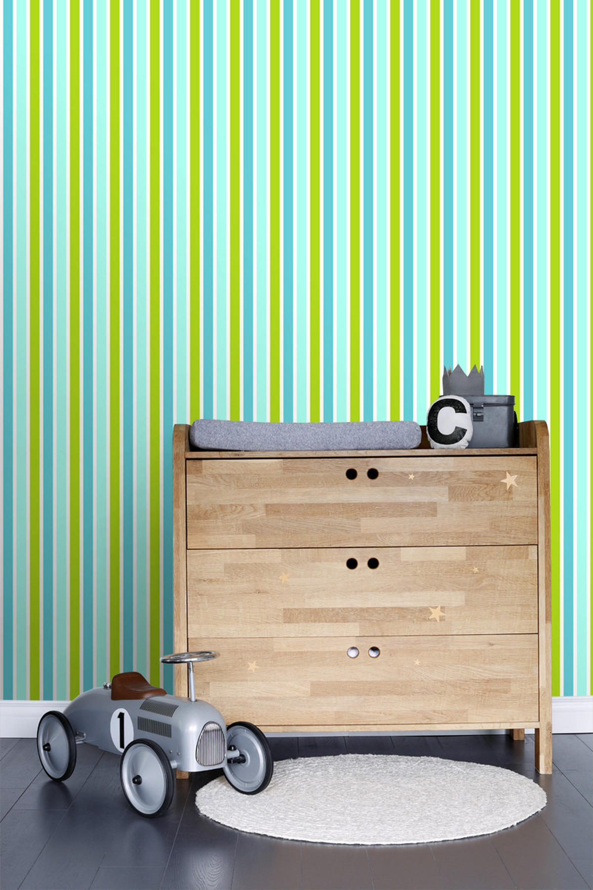 TAPETE vertikale Streifen 53 cm x 10.05 m - Türkis, Papier (53/0.1cm) - ESTAhome