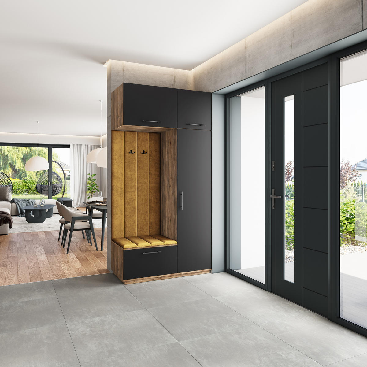 GARDEROBENSCHRANK REMA 120/240/60 cm Modern Garderobe-Set Eiche Lefkas - Eichefarben/Gelb, Holzwerkstoff (120/240/60cm) - MASSENO