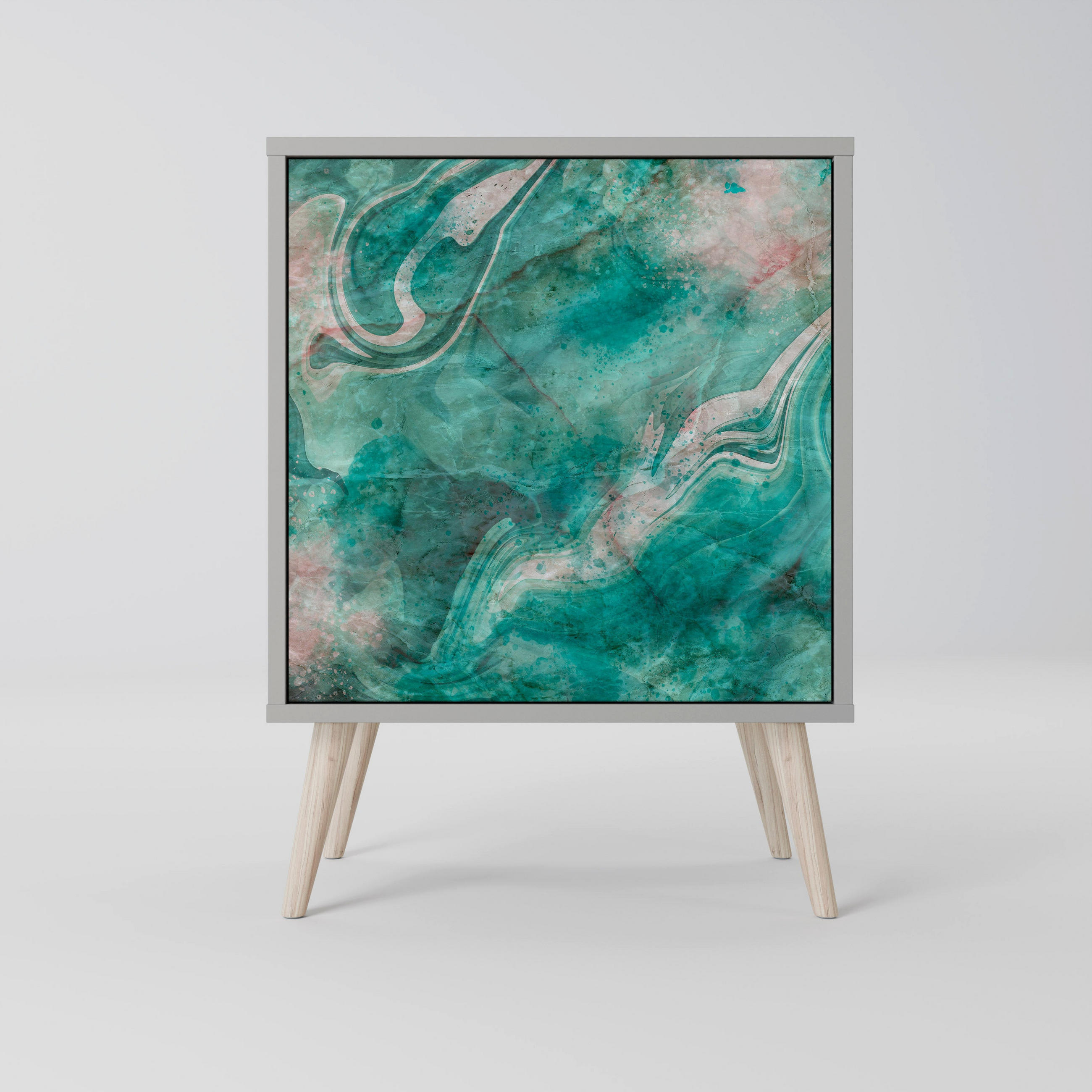 SIDEBOARD ABSTRACT ALCHEMY, Grau, 57,5x42x77,5 cm, Schräge Buchenholzfüße - Buchefarben/Multicolor, Holzwerkstoff/Buchenholz (57.5/77.5/42cm) - SpaceRebels