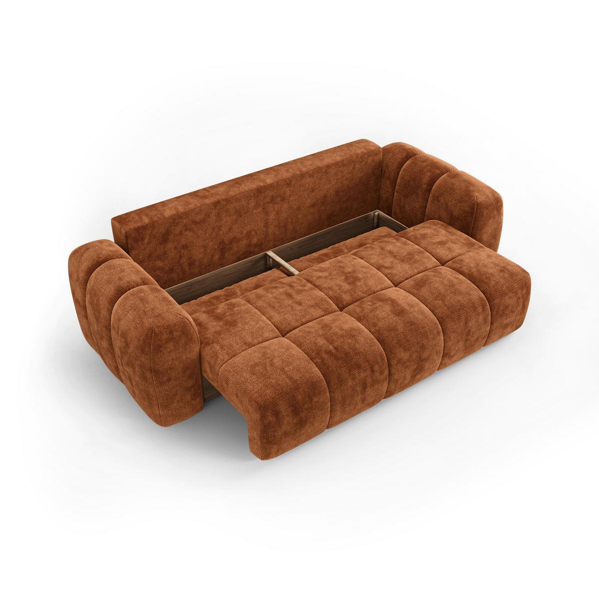 SCHLAFSOFA mit Stauraum SKY Geprägter Samt Terrakotta 260cm - Dunkelorange/Terracotta, Textil (260/75/100cm) - Premium Interiors