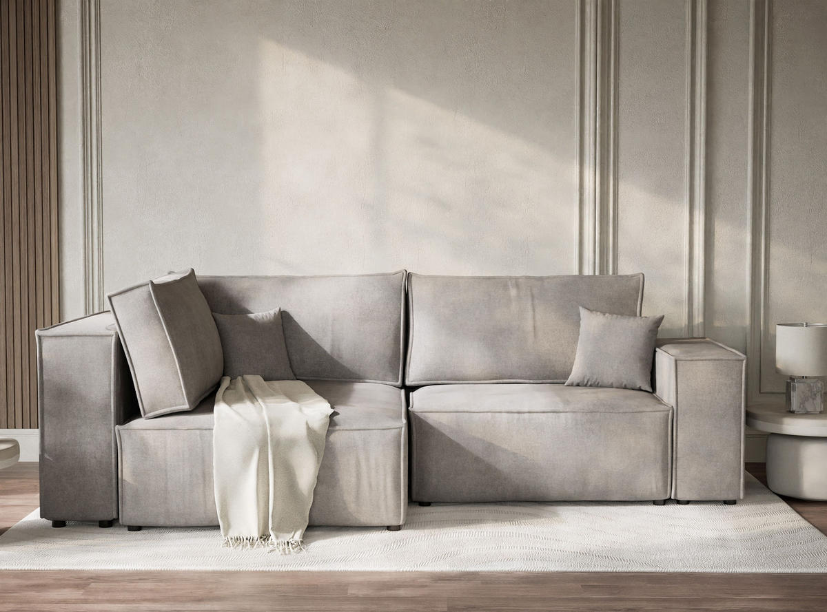 ECKSOFA MIT SCHLAFFUNKTION Tonga Beige grau Webstoff - Greige/Schwarz, Holz/Holzwerkstoff (105/253cm) - Maison de Reve