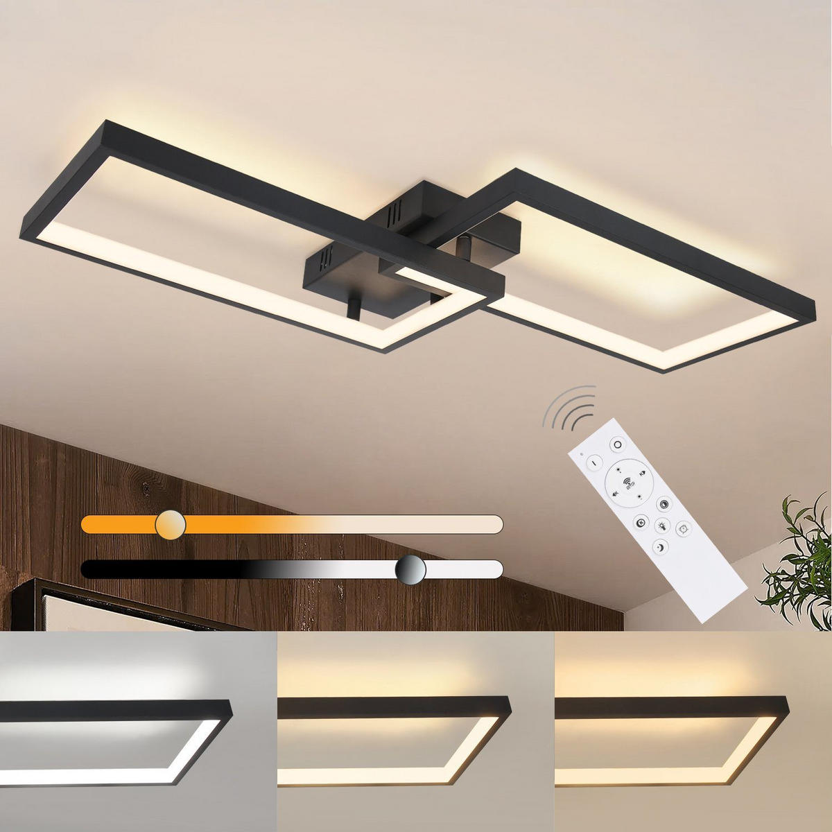 LED-DECKENLEUCHTE Edith 60/29/7 cm - Schwarz, Metall (60/29/7cm) - Nettlife