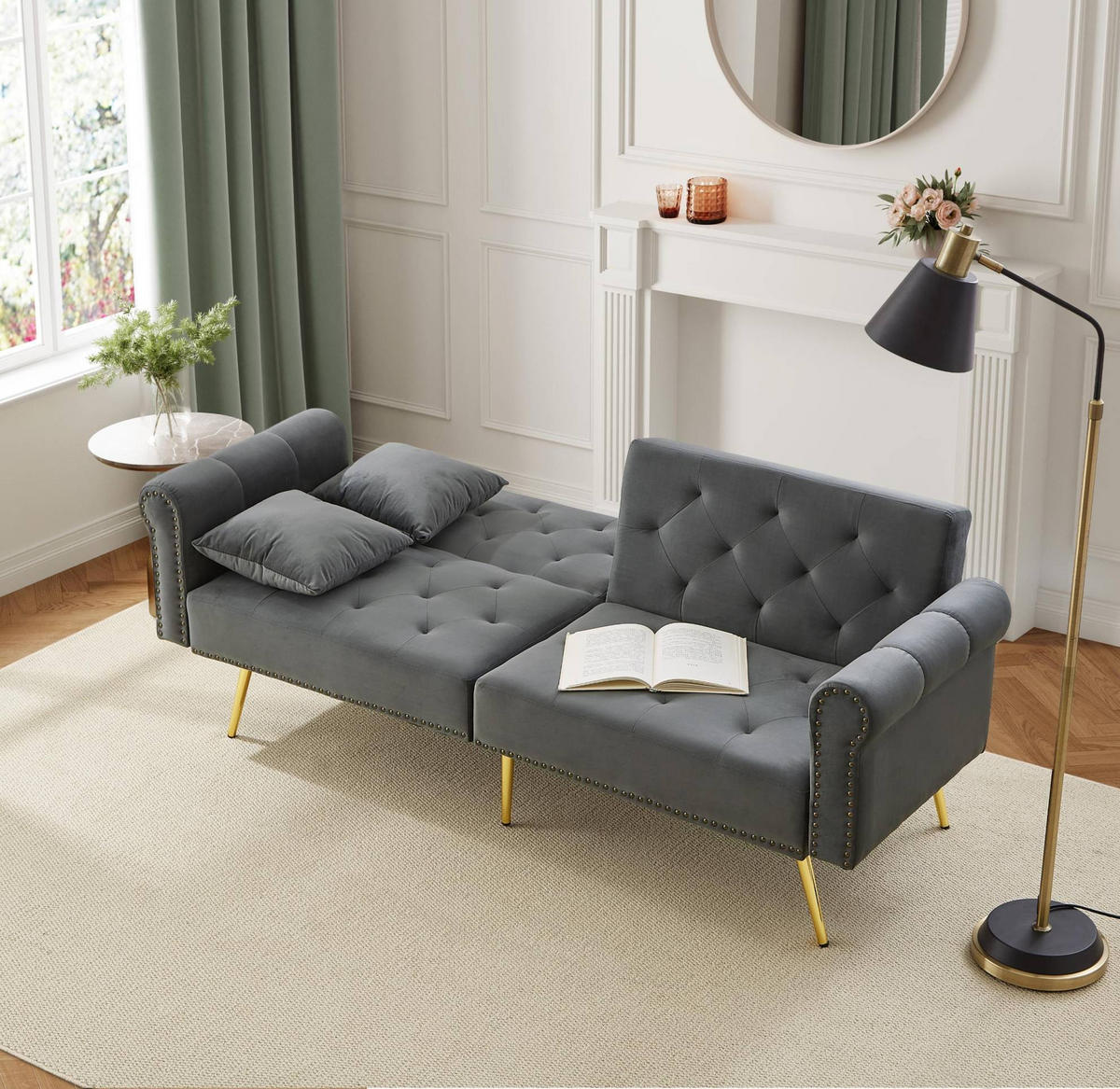 SCHLAFSOFA 2-Sitzer Samt mit 3-fach verstellbarer Rückenlehne Antikgrau 173/75/70 cm - Grau, Textil (70/173/75cm) - Redom