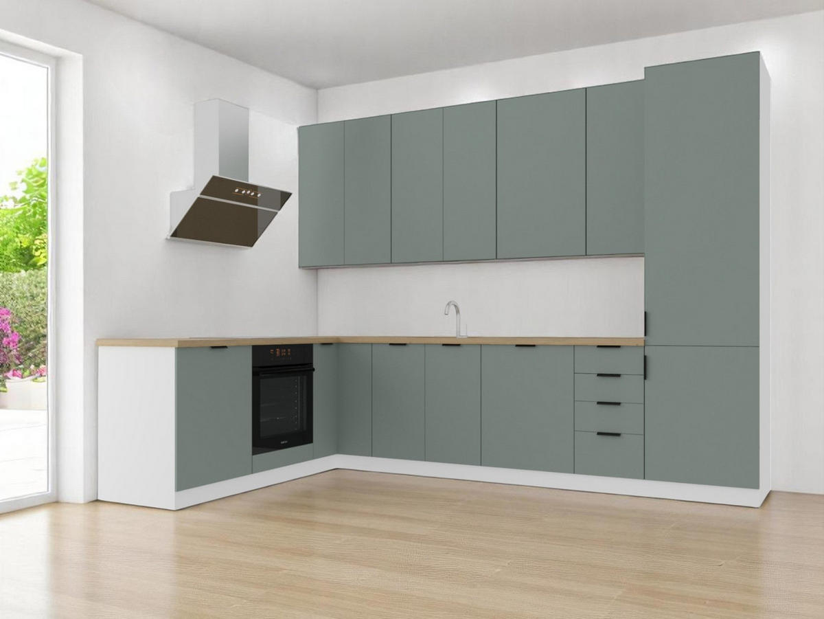 ECKKÜCHE 330 x 210 cm – Sorento K52-G330 – in Grün / Matt - Schwarz/Grün, Holz/Metall (330/247/58cm) - ROYAL24_MARKT