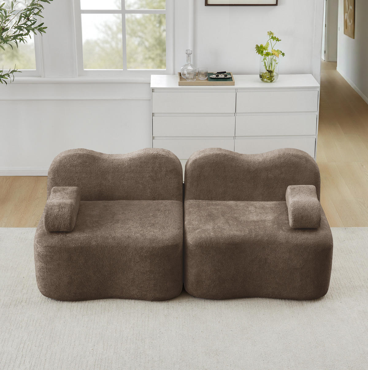 SOFA 192/98/70 cm in Braun aus Samt, rahmenlos und ohne Aufbau - Braun, Textil (98/70/192cm) - Flora Grace