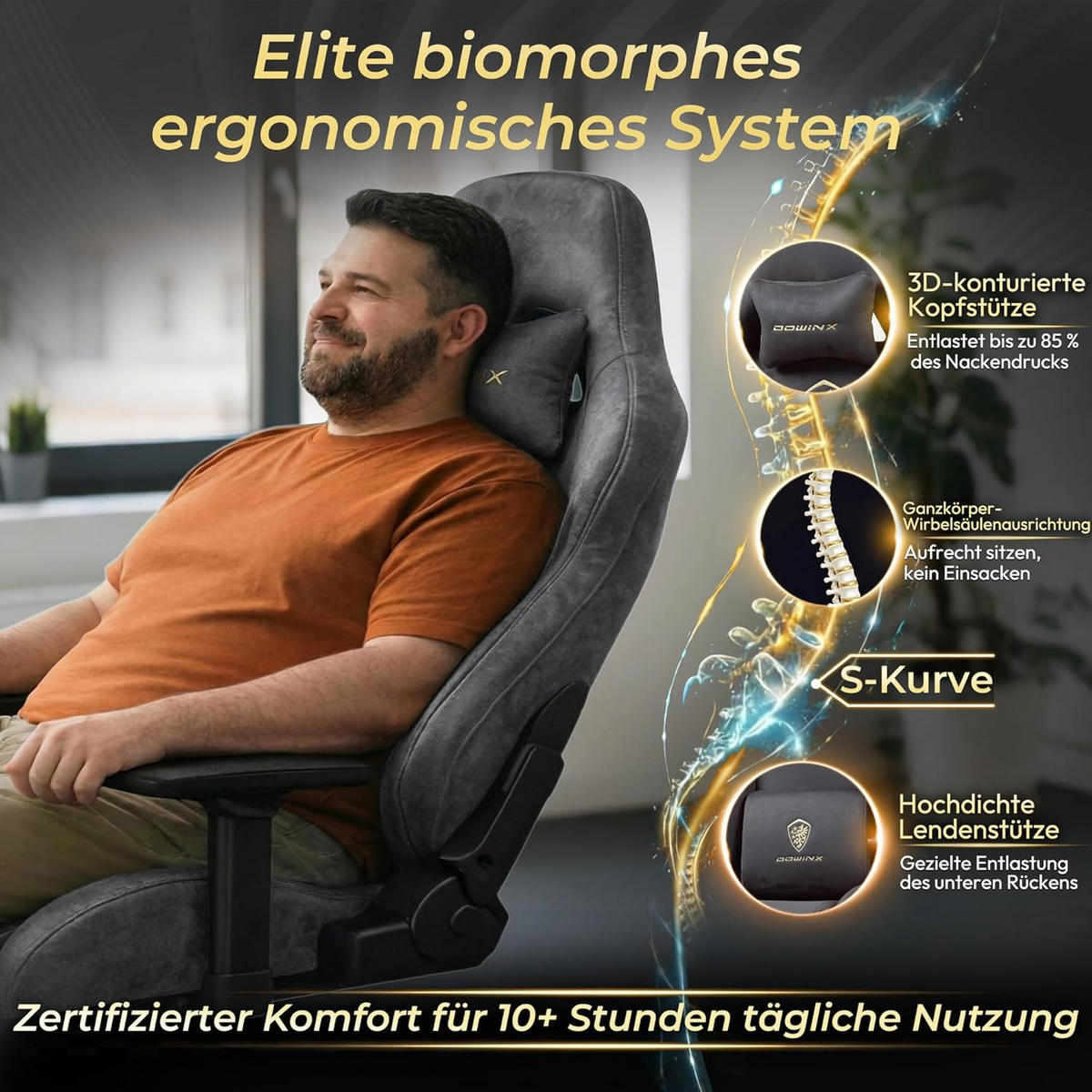 GAMING-STUHL Mikrofaser-Velours Verstellbarer Bürostuhl mit Fußstütze - Grau, Leder (70/128/70cm)