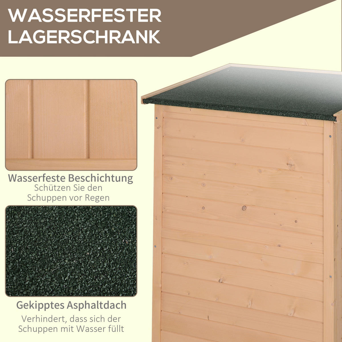 GARTENSCHRANK 75/56/115 cm mit 2 Innenböden und abschließbarer Tür, wetterfestes Holz, Naturholz - Naturfarben, Holz (56/115/75cm) - Redom