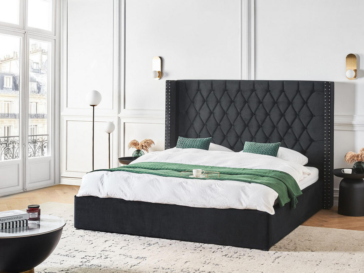 POLSTERBETT 180/200 cm Schwarz Lubbon - Schwarz, Textil (180/200cm) - Beliani