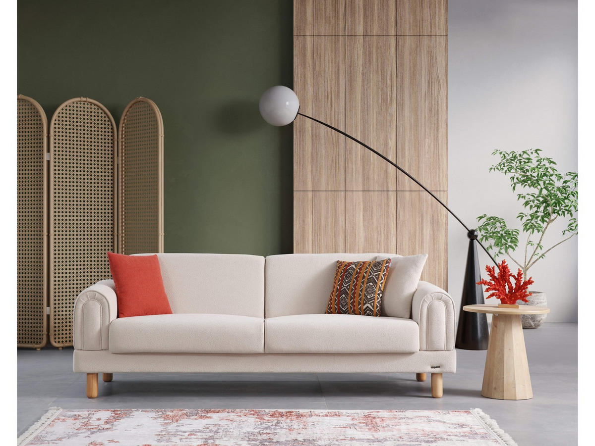 SOFA Charm 3-Sitzer Bouclé Beige - Beige, Holz/Textil (235/84/90cm)