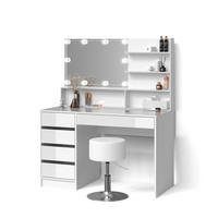 SCHMINKTISCH Imola Weiß mit LED Beleuchtung, Hocker und Spiegelregal - Weiß, Holzwerkstoff (145/75/55cm) - Livinity®