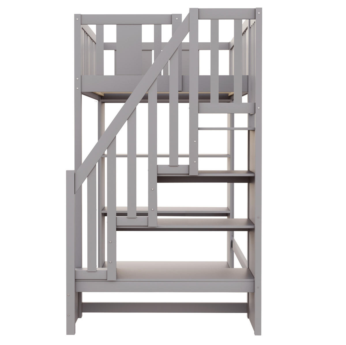HOCHBETT 90/200 cm Grau aus Holz mit Stauraumtreppe - Grau, Holz (90/200cm) - OKMYHOME