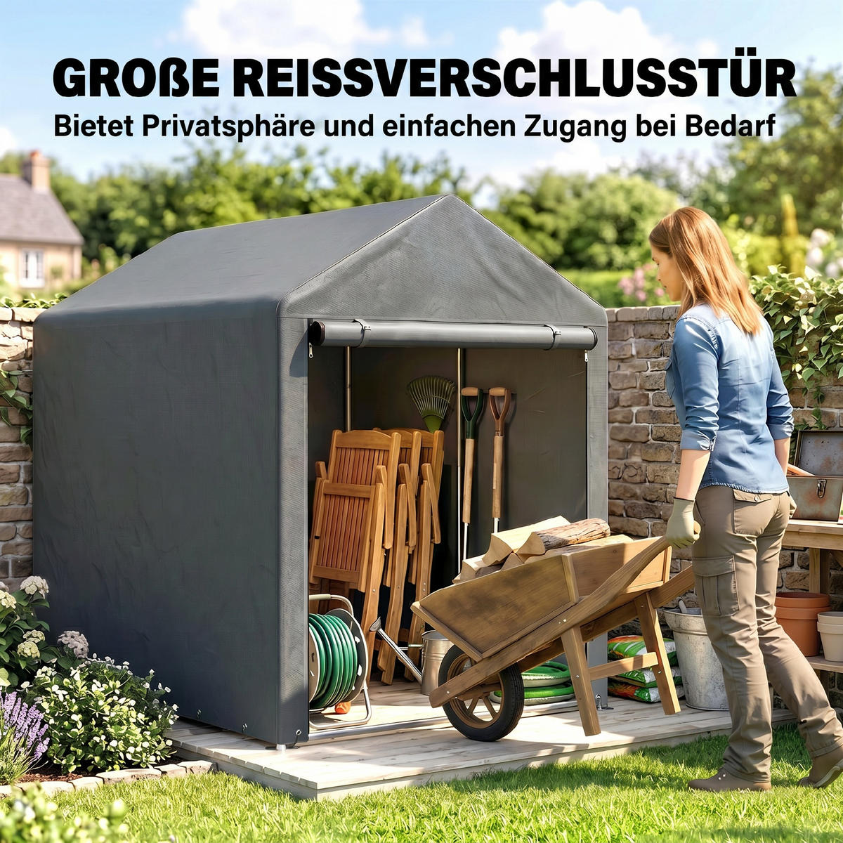 CARPORT Grau 1 Stück - Grau, Kunststoff/Metall (120/165/179cm) - GiPP