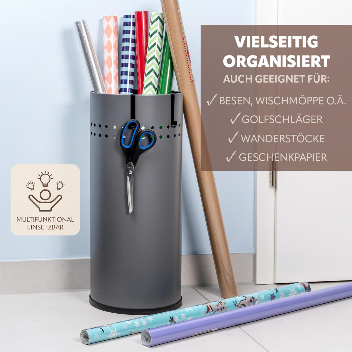 SCHIRMSTÄNDER, mit Abtropfschale, Metall, grau - Grau, Metall (22/50.5/22cm) - bremermann