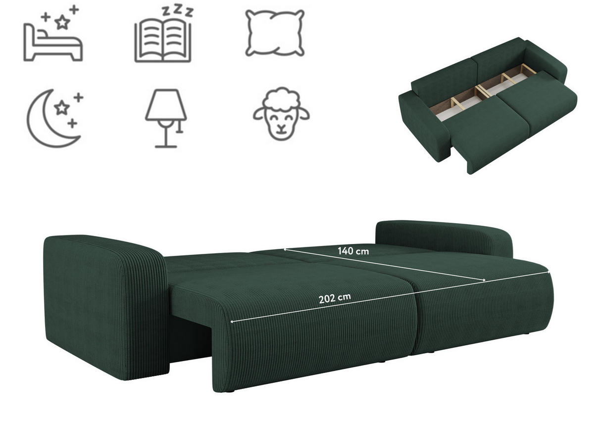 SCHLAFSOFA MILANO und Bettkasten Stoff Poso Grün - Grün, Holz (246/83/98cm) - Kaiser Möbel