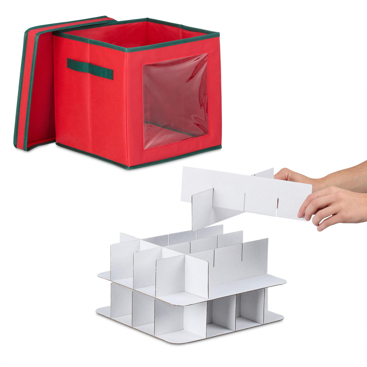 2XWEIHNACHTSKUGEL-AUFBEWAHRUNGSBOX - Rot, Papier/Kunststoff (32/33/32cm) - Relaxdays