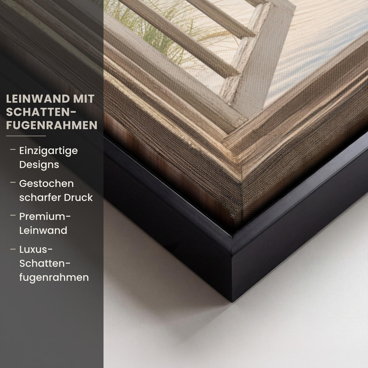 LEINWAND Bilder mit Rahmen - Aussicht - Strand - Fenster - Dünen - Meer - 70x50 - Hellblau, Textil (70/50cm) - MuchoWow