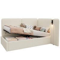 TAGESBETT 90/200 cm mit hydraulischem Stauraum, USB- und Typ-C-Anschluss, Leselampe und Bouclé-Bezug, Beige - Beige, Textil (90/200cm) - Redom