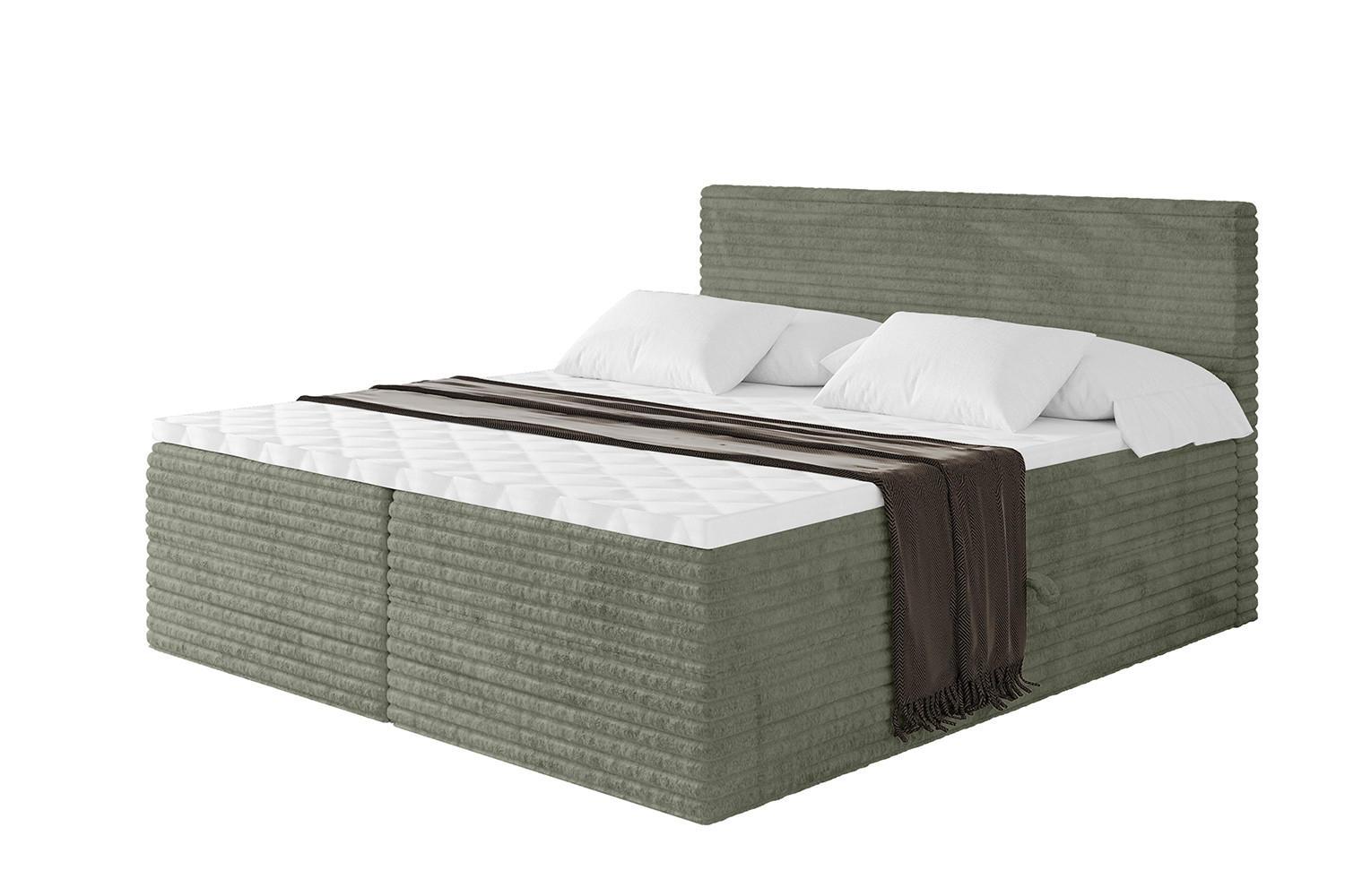 BOXBETT mit Matratze H3 und Lattenrost - TOLO-v1 - 200x200 Cord - Olive - Olivgrün, Holzwerkstoff (200/200cm)