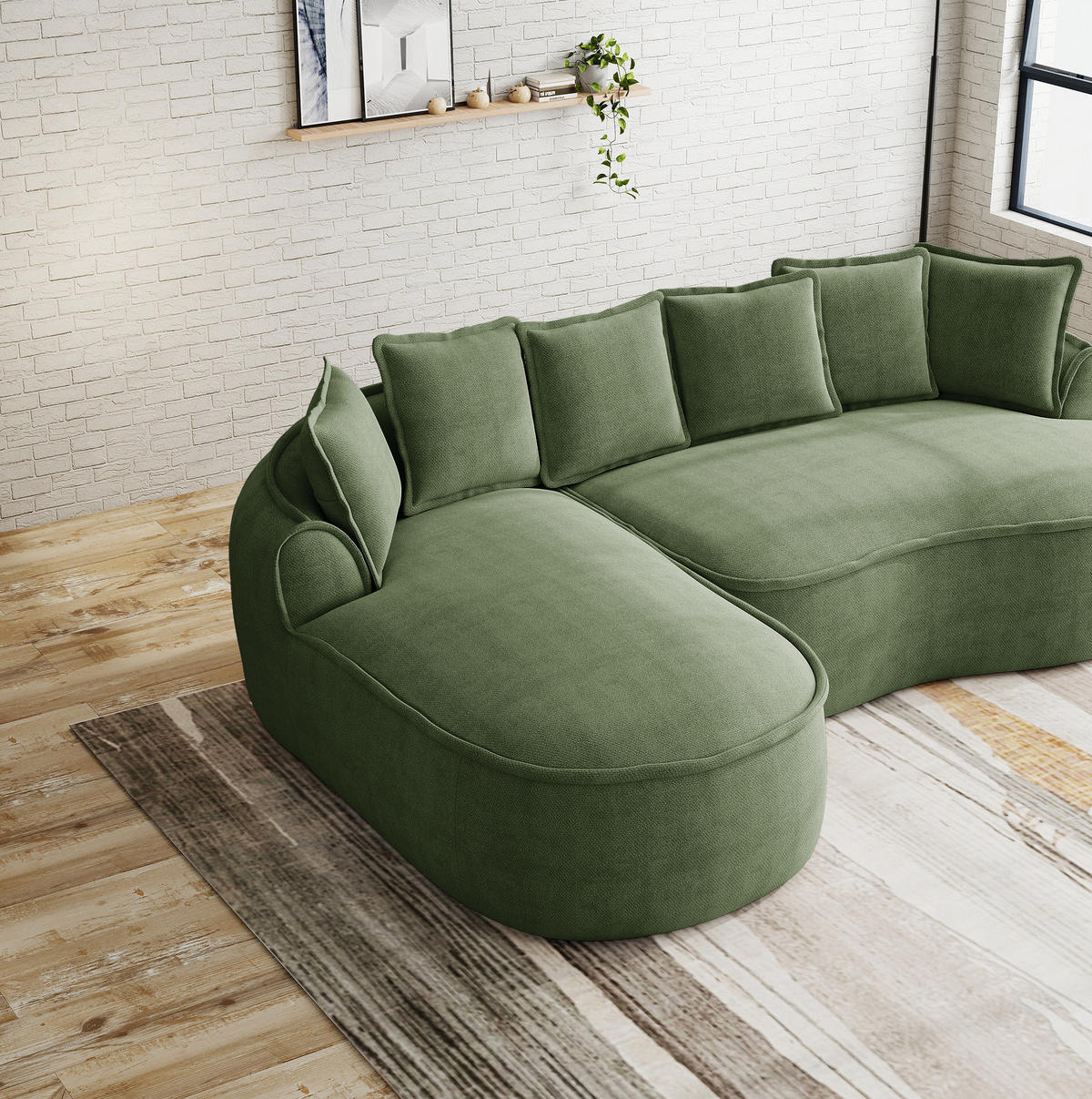 ECKSOFA 252/164/67 cm grün aus Chenille mit Schlaffunktion und Chaiselongue - Grün, Textil (164/252cm) - OKWISH