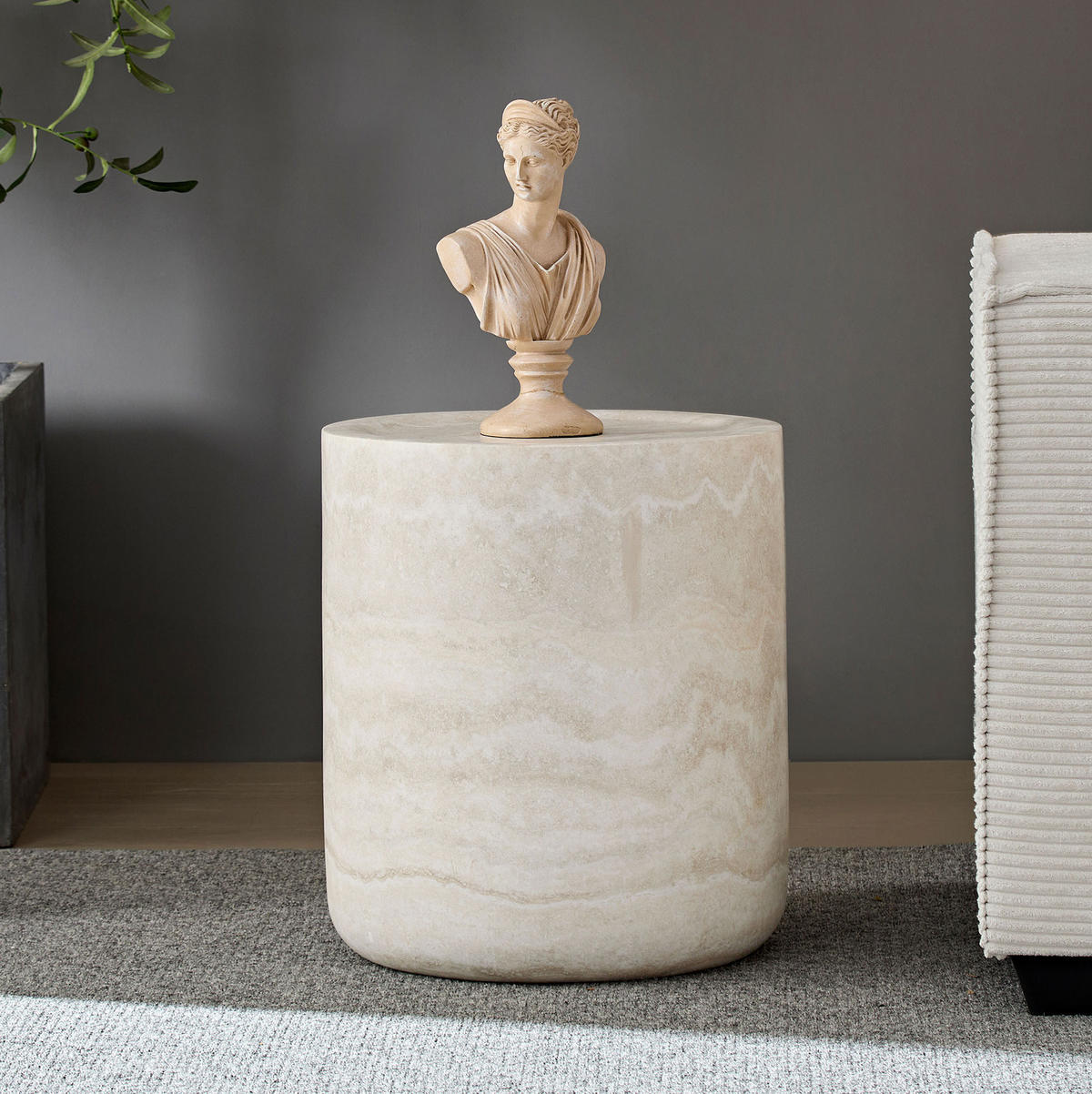 BEISTELLTISCH 40/40/45 cm beige aus Fiberglas mit strukturierter Oberfläche - Beige, Glas (40/40/45cm) - OKWISH