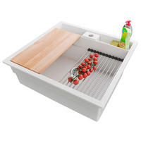 SPÜLBECKEN Bergen Pocket, 2-er set Weiß 56/54 cm 1 Becken + Ablauf-Set + Küchenzubehörset ab 60er Unterschrank - Chromfarben/Beige, Kunststoff (56/20/54cm) - Primagran