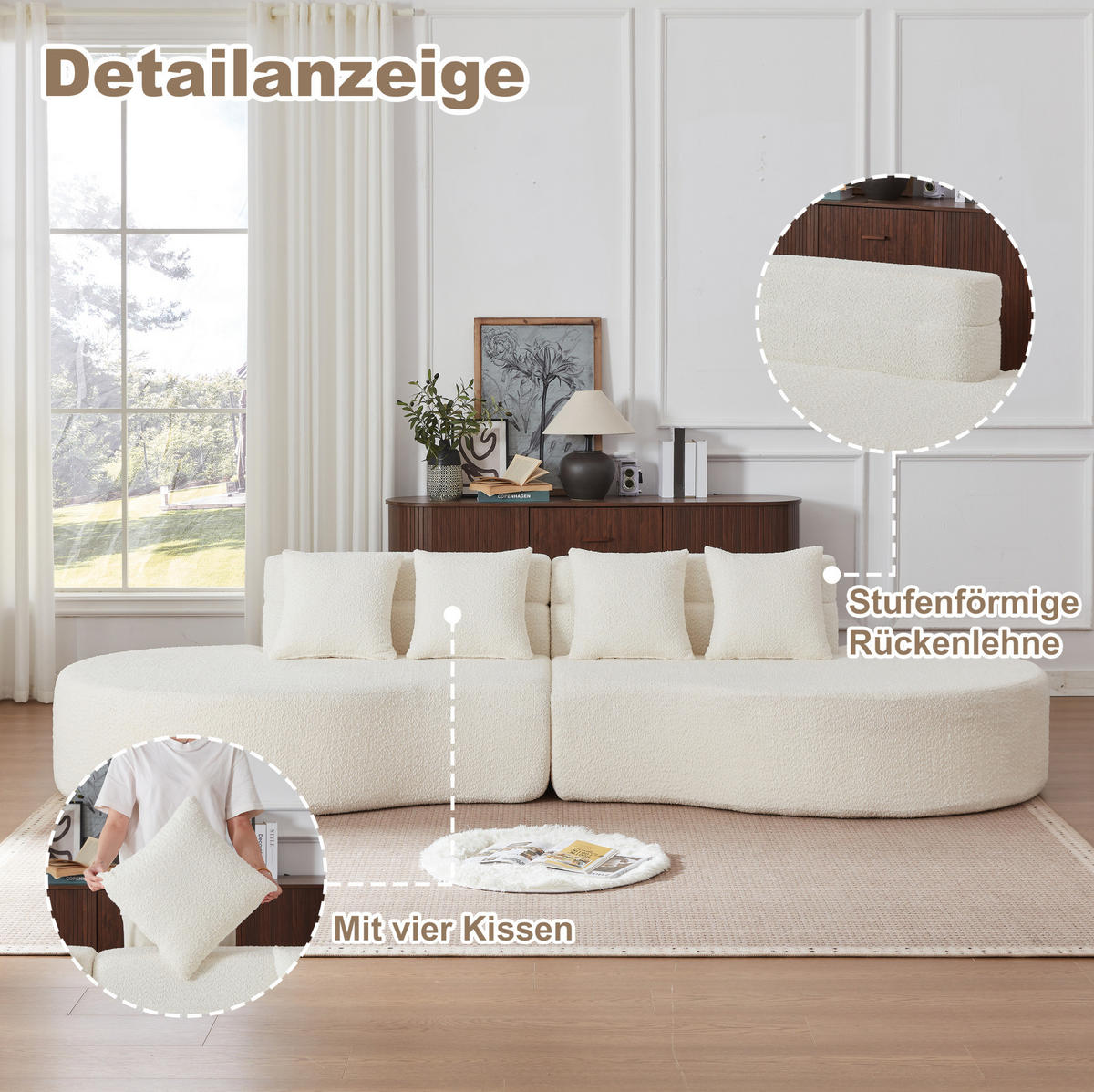 SOFA aus Chenille Beige mit 2 frei kombinierbaren Elementen und tierfreundlichem Bezug - Beige, Textil (310/65/110cm) - Modfu