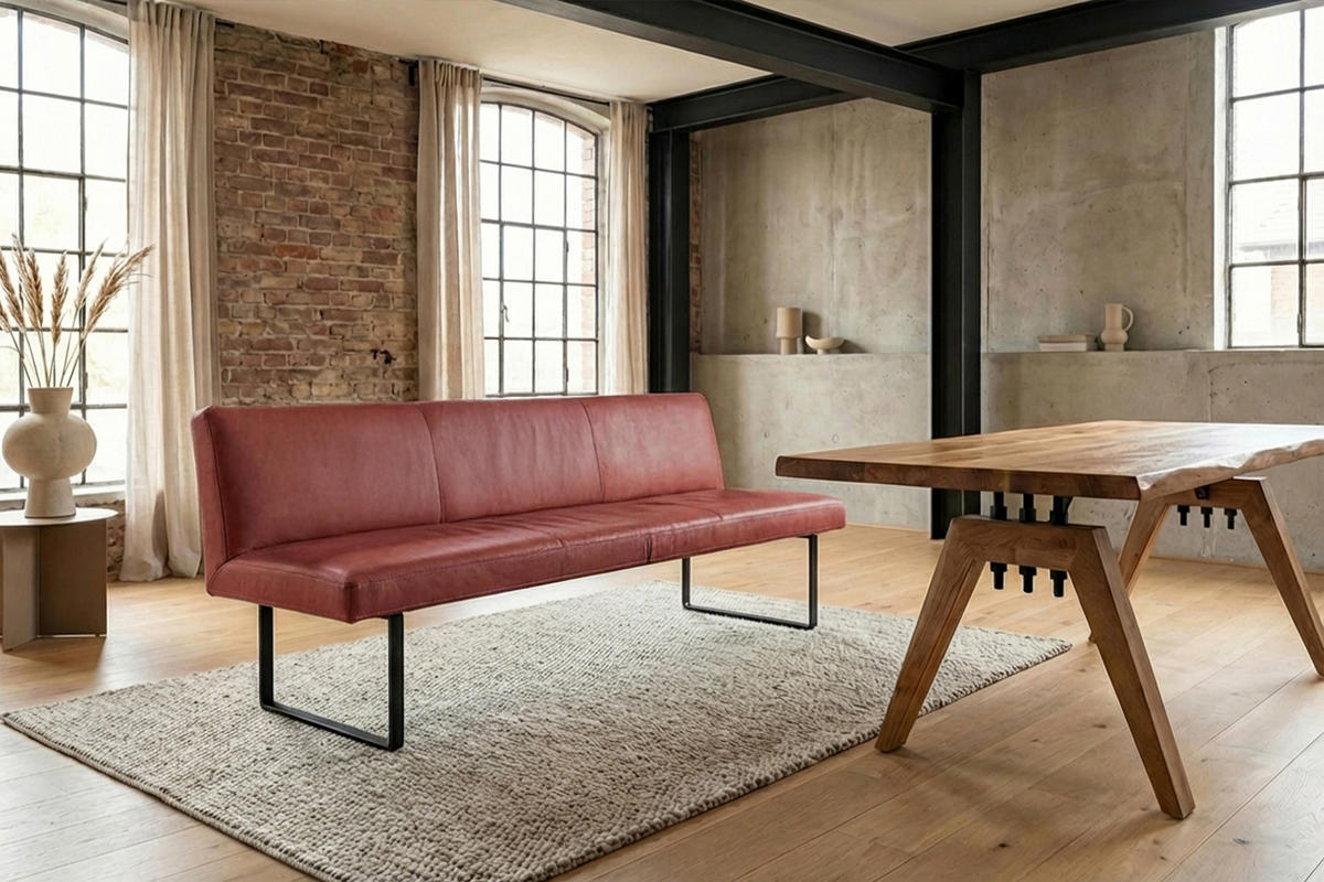 ESSZIMMERBANK ELEEN Rot Leder - Rot, Leder (243/85/69cm) - KAWOLA