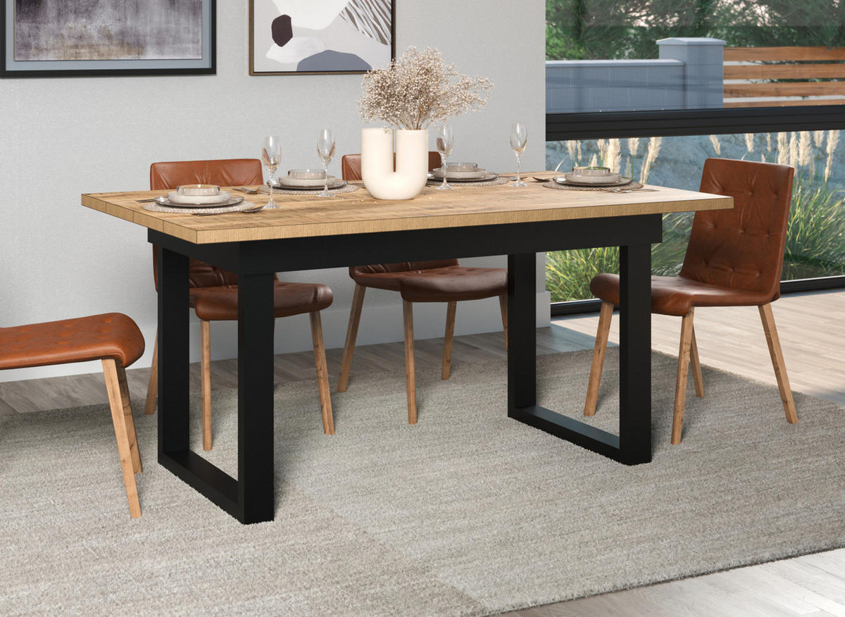 ESSTISCH Mango, schwarz 160 x 90 cm, Küchentisch in modernem Design - Schwarz/Naturfarben, Holzwerkstoff/Metall (90/160/76cm) - Top.Furn
