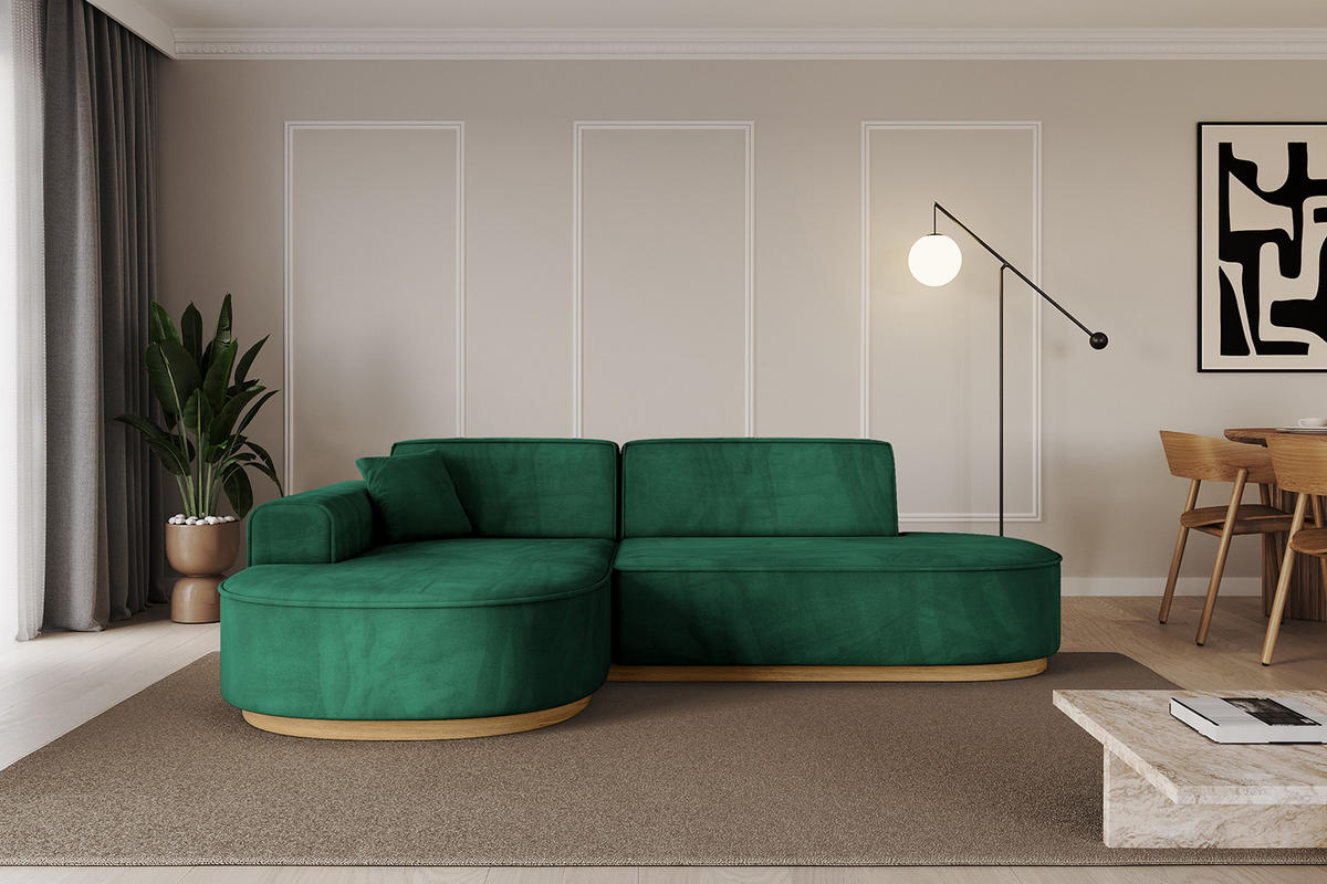 ECKSOFA Ottomane Links MARI-L1-v2 - 243x171x83 cm Grün Velours - Grün, Holzwerkstoff/Textil (243/171cm) - ALTDECOR